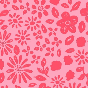 Valentine's Day floral in red on bright pink - EXTRA LARGE SCALE
