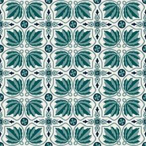 Turquoise Teal Green Floral Tile Design / Tile Wallpaper Design / Floral Tile Design