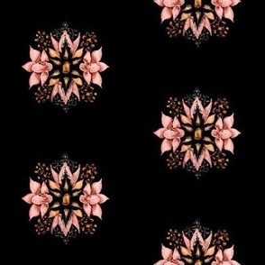 geometric flowers in black and pink, large scale