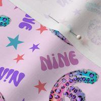 MEDIUM 9 fabric, ninth birthday party fabric bright leopard foil balloon design