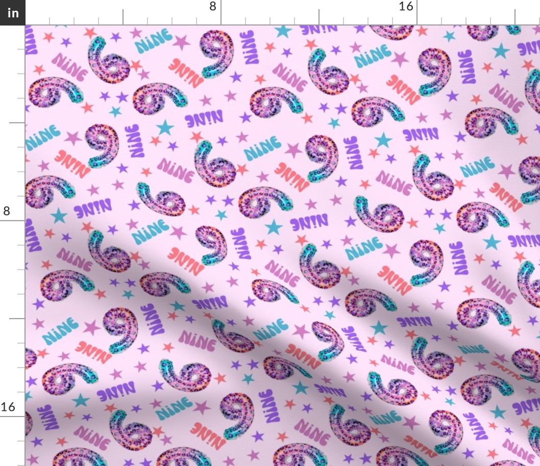 MEDIUM 9 fabric, ninth birthday party fabric bright leopard foil balloon design