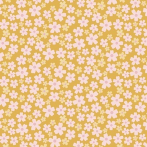 Piglet Pink & Butter Yellow Floral Meadow dark yellow