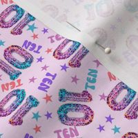 MINI 10 fabric, tenth birthday party fabric bright leopard foil balloon design