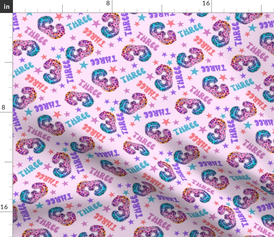 MEDIUM 3 fabric, third birthday party fabric bright leopard foil balloon design