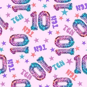 MEDIUM 10 fabric, tenth birthday party fabric bright leopard foil balloon design