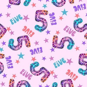 MEDIUM 5 fabric, fifth birthday party fabric bright leopard foil balloon design