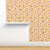 Warm retro vintage floral in blush pink and gold amber yellow - MEDIUM SCALE