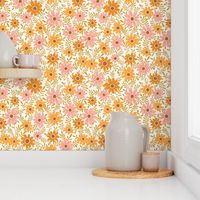 Warm retro vintage floral in blush pink and gold amber yellow - MEDIUM SCALE