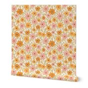 Warm retro vintage floral in blush pink and gold amber yellow - MEDIUM SCALE