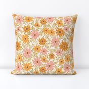 Warm retro vintage floral in blush pink and gold amber yellow - MEDIUM SCALE