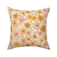 Warm retro vintage floral in blush pink and gold amber yellow - MEDIUM SCALE