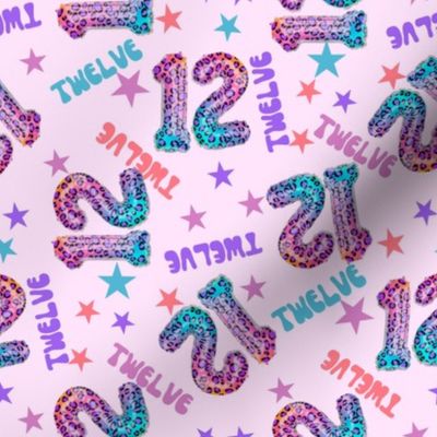 MEDIUM 12 fabric, twelfth birthday party fabric bright leopard foil balloon design