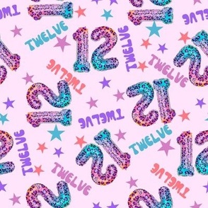 MEDIUM 12 fabric, twelfth birthday party fabric bright leopard foil balloon design