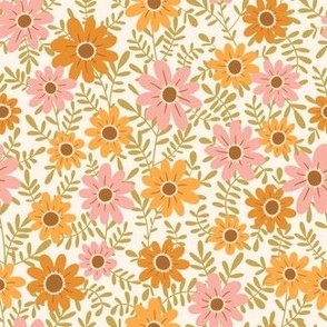Warm retro vintage floral in blush pink and gold amber yellow - SMALL SCALE
