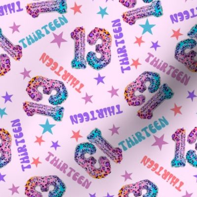 MEDIUM 13 fabric, thirteenth birthday party fabric bright leopard foil balloon design