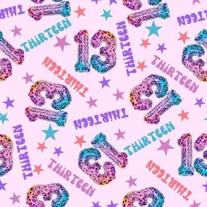 MEDIUM 13 fabric, thirteenth birthday party fabric bright leopard foil balloon design