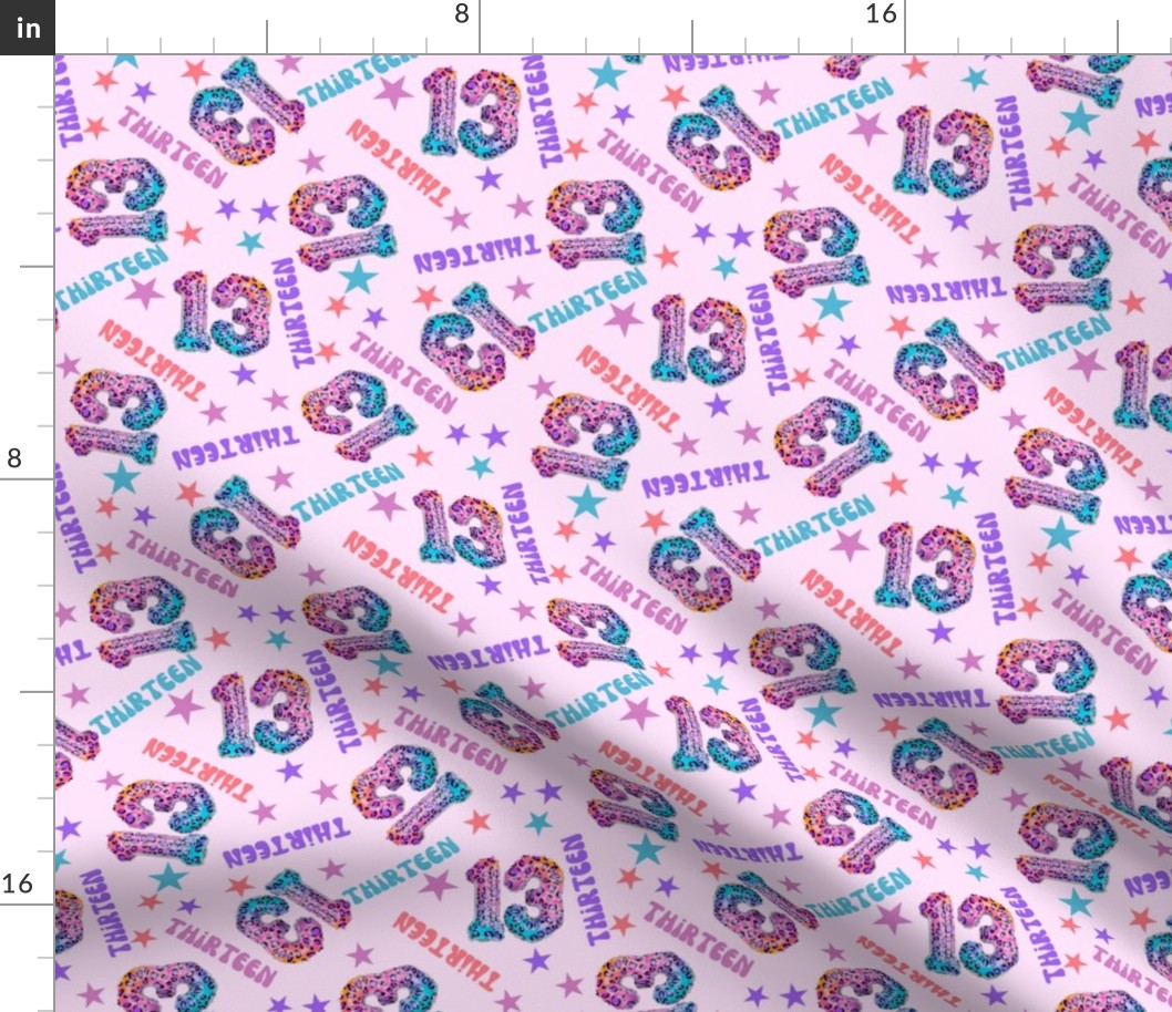 MEDIUM 13 fabric, thirteenth birthday party fabric bright leopard foil balloon design