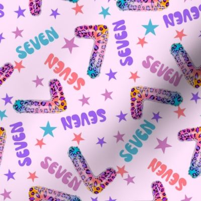 MEDIUM 7 fabric, seventh birthday party fabric bright leopard foil balloon design