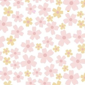 Piglet Pink & Butter Yellow Meadow Floral white