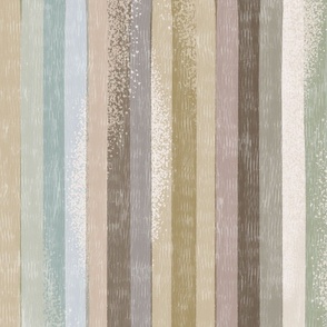 large scale Loose Geometric multicoloured rustic vertical stripe / soft green blue colorway