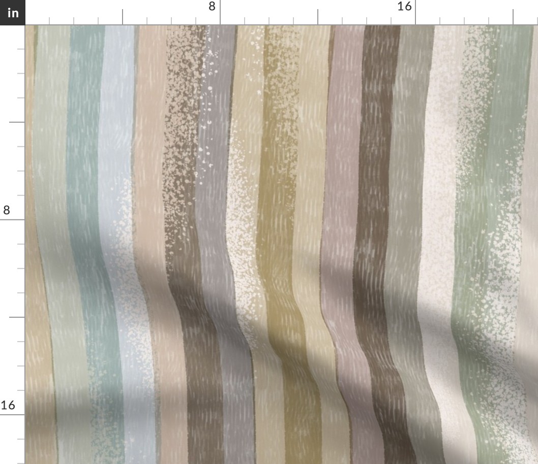 large scale Loose Geometric multicoloured rustic vertical stripe / soft green blue colorway