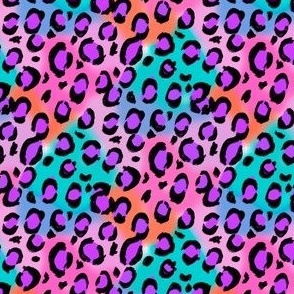 MINI bright leopard fabric - purple, turquoise, pink, orange, leopard print
