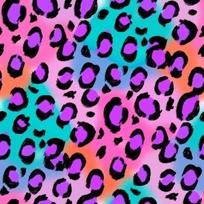 MEDIUM bright leopard fabric - purple, turquoise, pink, orange, leopard print