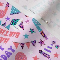 SMALL birthday fabric - leopard, bright, colorful, balloon, cute birthday party