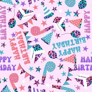 MEDIUM birthday fabric - leopard, bright, colorful, balloon, cute birthday party