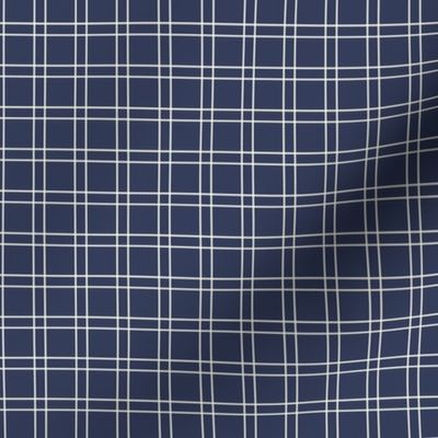 Window Pane Plaid with Cream Lines on Navy Blue