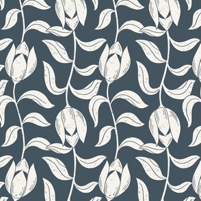 Block Print Tulip Ash Blue