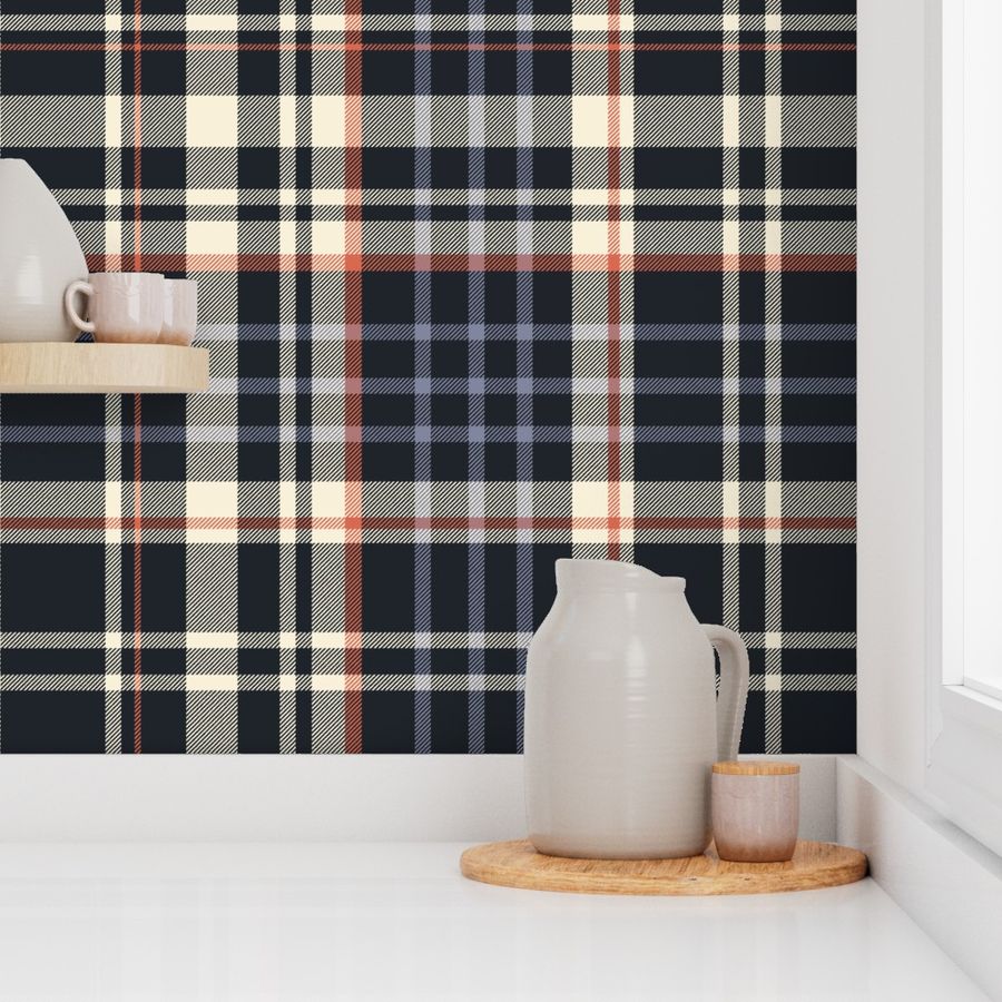 Masculine Dark & Moody Modern Tartan Plaid Dark Charcoal & Red for Bedroom