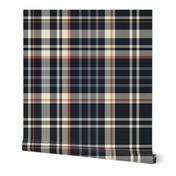 Masculine Dark & Moody Modern Tartan Plaid Dark Charcoal & Red for Bedroom