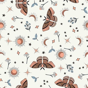 MEDIUM moth and moon fabric - boho muted design