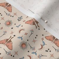 MINI moth and moon fabric - boho muted design