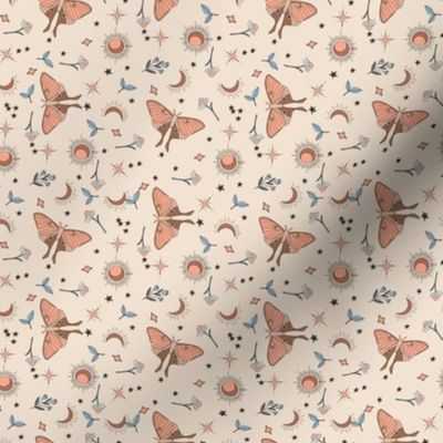 MINI moth and moon fabric - boho muted design