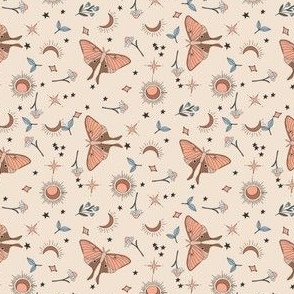 MINI moth and moon fabric - boho muted design