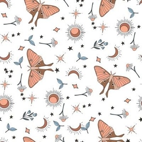 SMALL moth and moon fabric - boho muted design