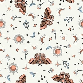 SMALL moth and moon fabric - boho muted design
