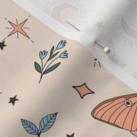 MEDIUM moth and moon fabric - boho muted design