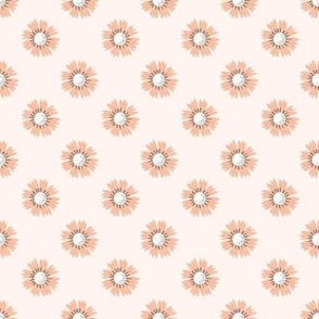 Large| Floral polka dots made of small scale orange peach wildflowers on light pink