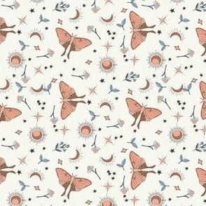 MINI moth and moon fabric - boho muted design