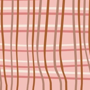 Fall hand drawn stripes plaid gingham in soft pale pink, cream and brown