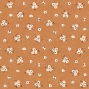 Micro Mini Scale // Daisy Ditsy Floral with Butterflies on Copper Ochre 