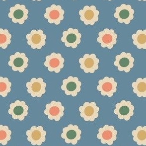 Retro geometric dotted floral on vintage blue
