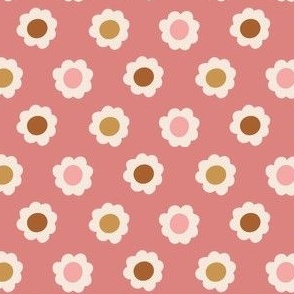 Retro geometric dotted floral in vintage rust pink, brown, cream and mustard yellow