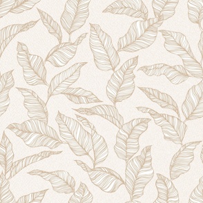 Line Drawn Tropical Leaves in Beige Neutral Tones (Large Scale)