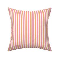 A simple soft pink and tangerine yellow vintage candy stripes on cream for wallpaper and home decor