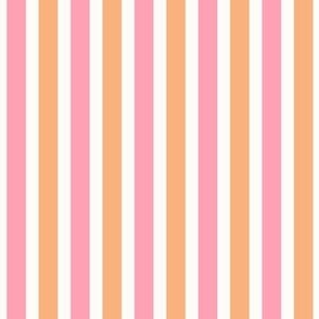 A simple soft pink and tangerine yellow vintage candy stripes on cream for wallpaper and home decor