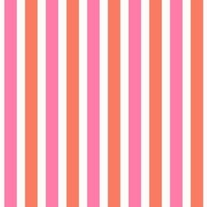 Candy stripe in hot pink and red orange on cream for wallpaper and home decor